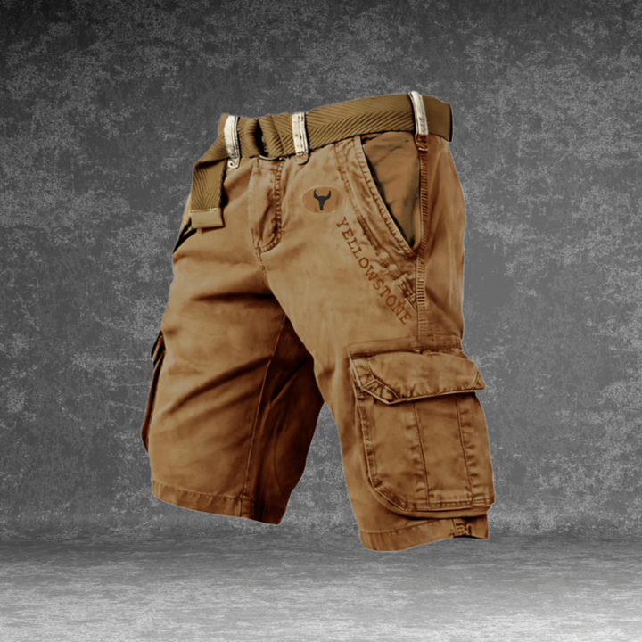 Grå herre cargo shorts med et avslappet design. En praktisk og komfortabel fritidsshorts med mange lommer.