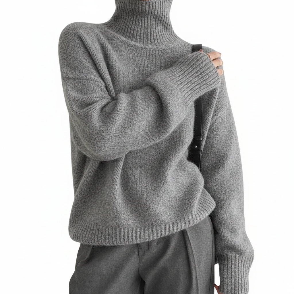 Komfortabel damegenser med turtleneck i finstrikket kvalitet. Moderne design som passer til mange anledninger.
