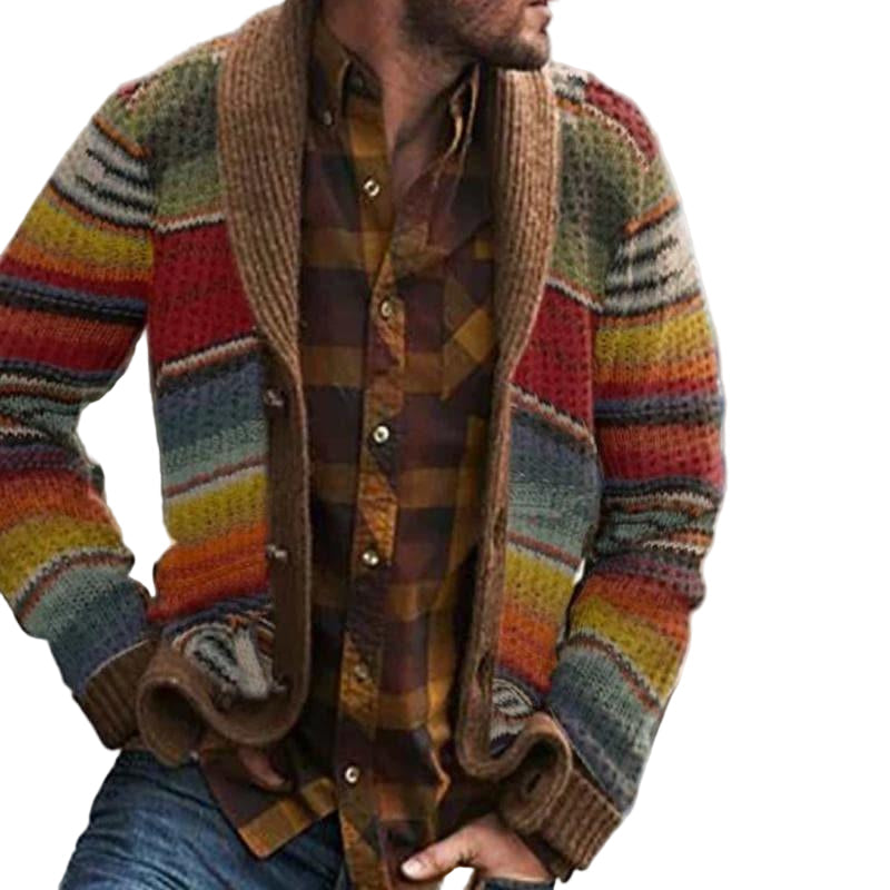 Herre cardigan jakke med fargerike striper, avslappet passform for en trendy casual vår- og høstlook.