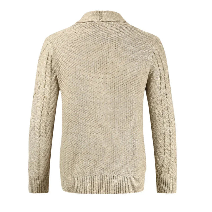Stilig grå herrecardigan med v-hals, ideell for lag-på-lag og tidløs herremote. Perfekt for høst og vinter.