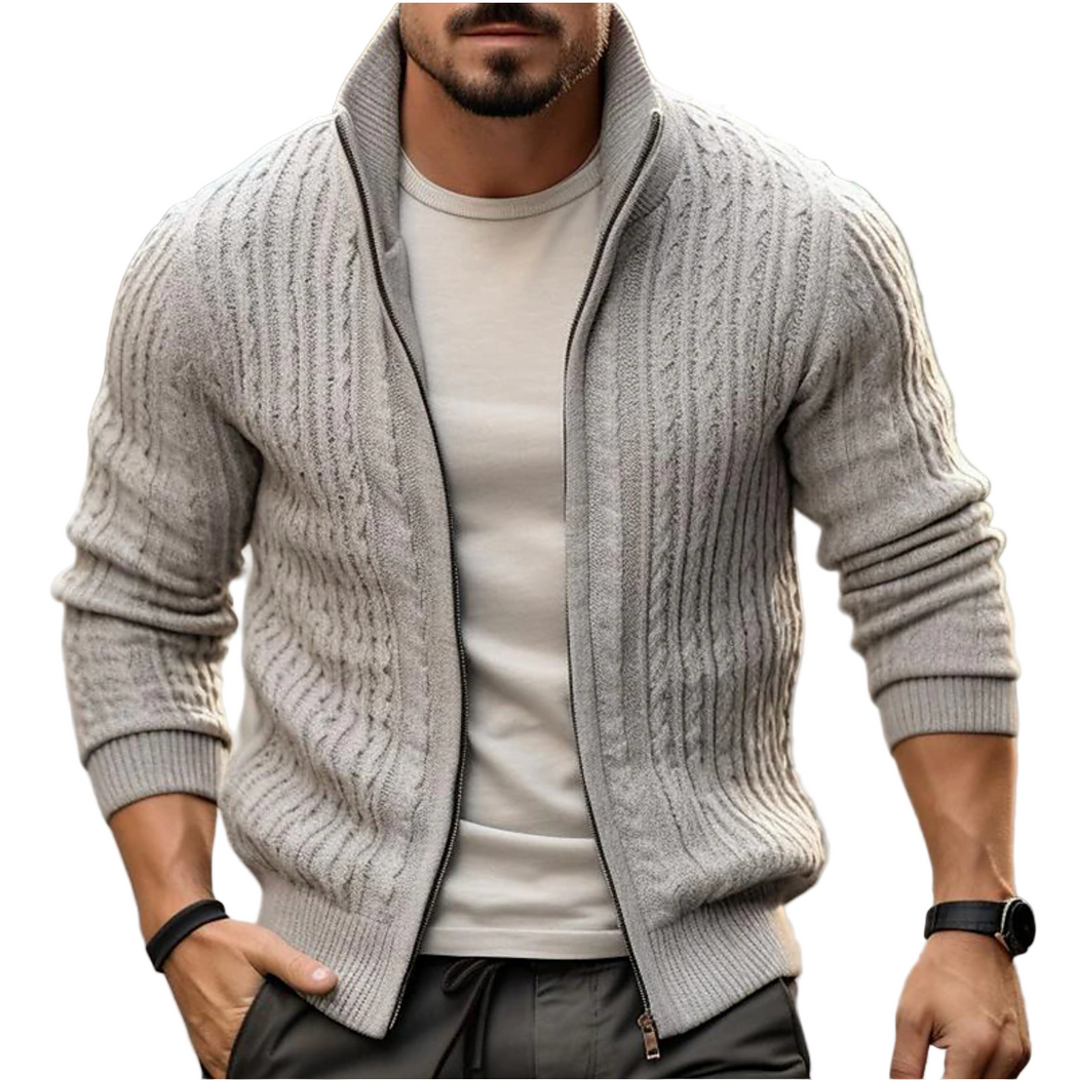 Herre cardigan med glidelås, moderne stil, perfekt for lag-på-lag. Slank passform for allsidig herremote.