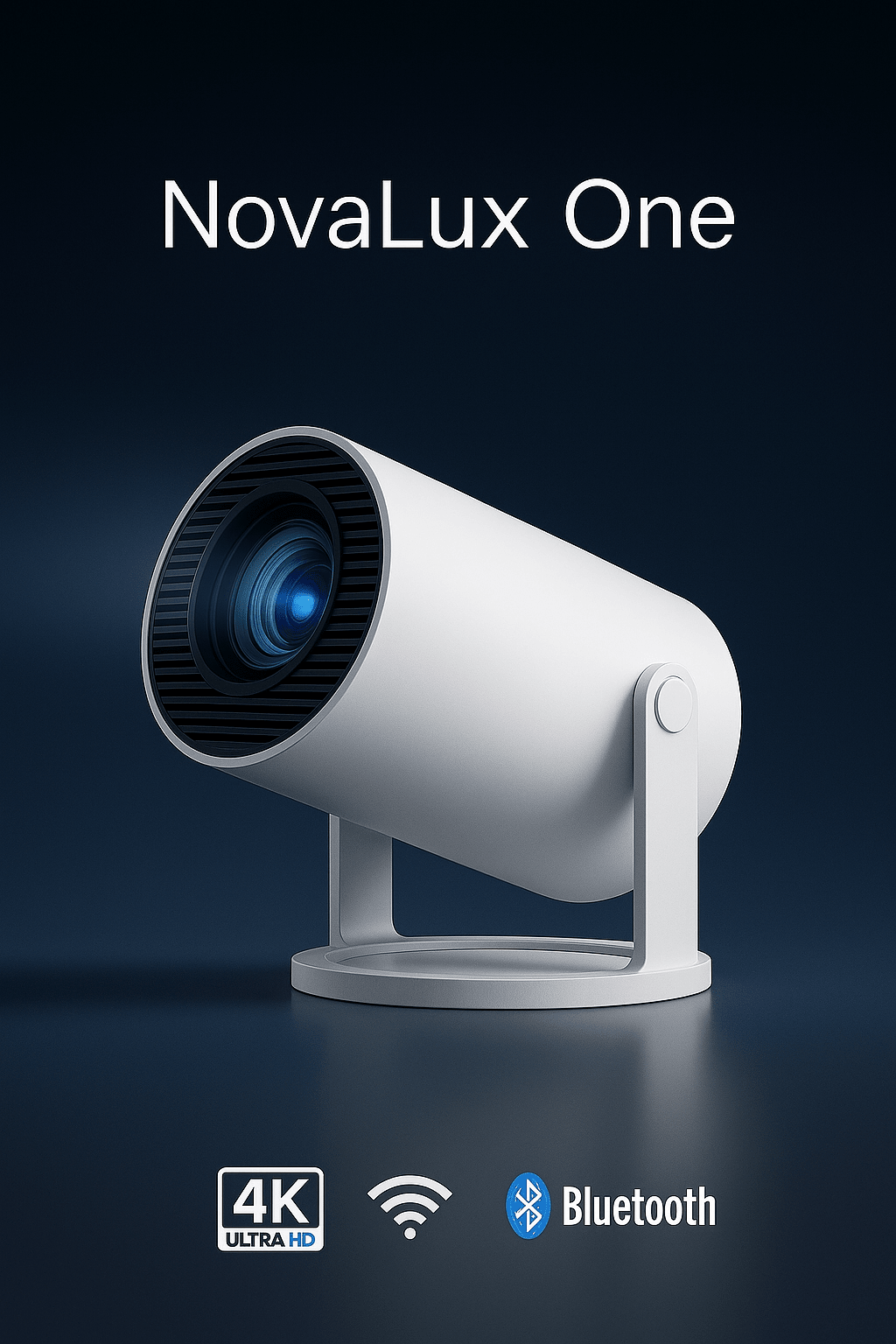Universal smart miniprojektor med 4K, WiFi og Bluetooth for hjemmekino, film og spill. Bærbar.