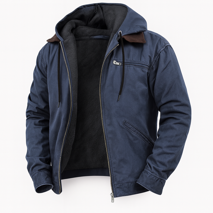 Elegant blå mennsjakke i klassisk snitt, perfekt for både casual og smart stil. Komfortabelt ytterplagg for menn.