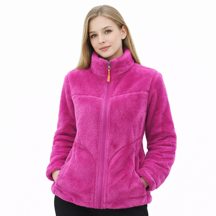 Stilig teddyfleece damejakke. Varm og myk fleecejakke som ytterjakke, kosejakke eller høst/vinterjakke.