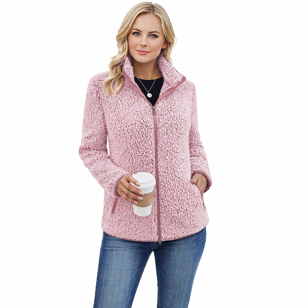 Stilig sweatshirt for dame med praktisk glidelås og høy ståkrage. En allsidig hverdagsgenser.