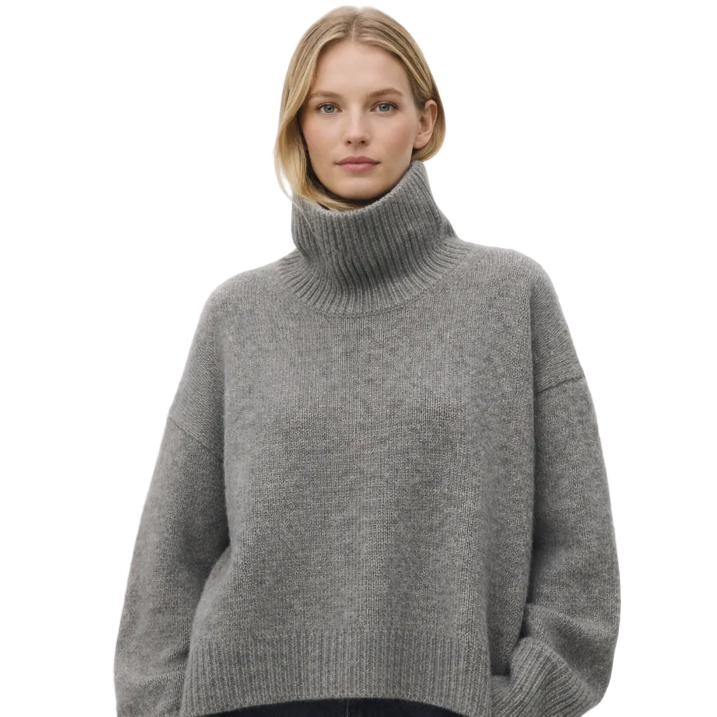 Luksuriøs tykk kasjmirgenser for kvinner med høy hals. Myk, varm strikkegenser, perfekt for elegant damemote.
