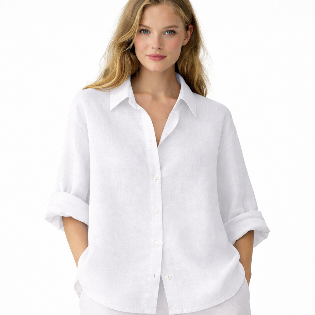 Komfortabel elegant damebluse, oversized modell med krage. Perfekt for en avslappet, men stilfull sommerlook.