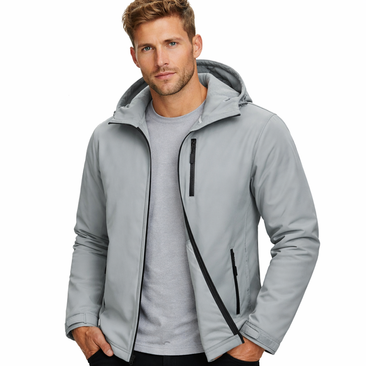 Herre softshell jakke med hette. Vanntett, vindtett & fleecefôret. Perfekt til tur og utendørs arbeid.