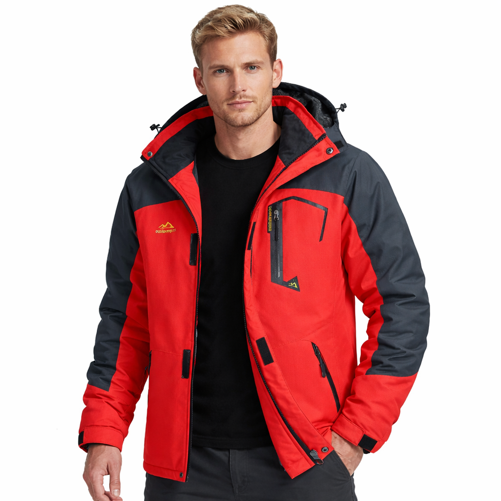 Tykk, varm herre parkas i grønt, med vanntett membran for ski.