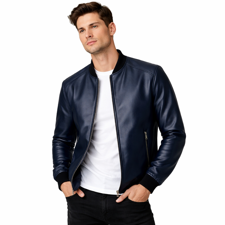 Slim fit herre skinnjakke i vegansk skinn. Trendy koreansk bikerstil, perfekt for streetwear og fritidsjakke.