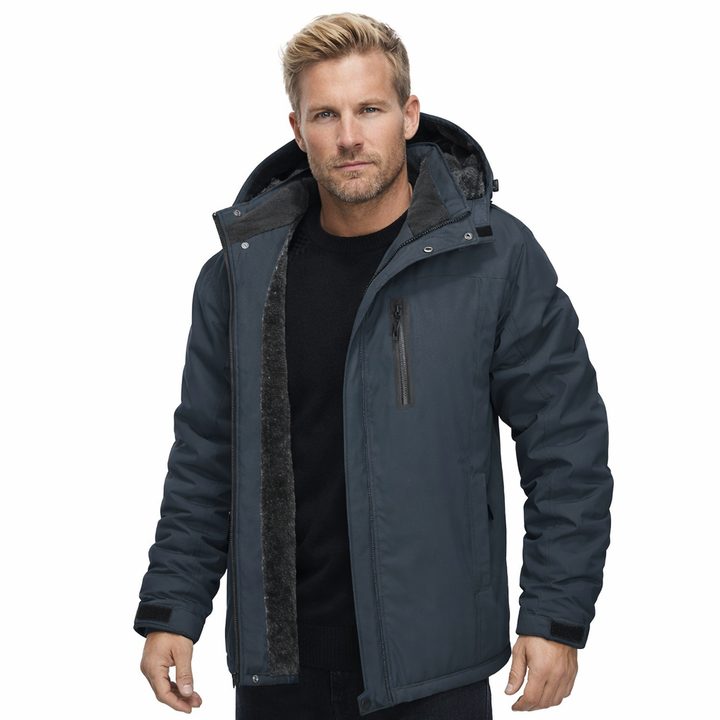 Herre vinterjakke i vanntett softshell med tykk fleece, perfekt for ski og friluftsaktiviteter.