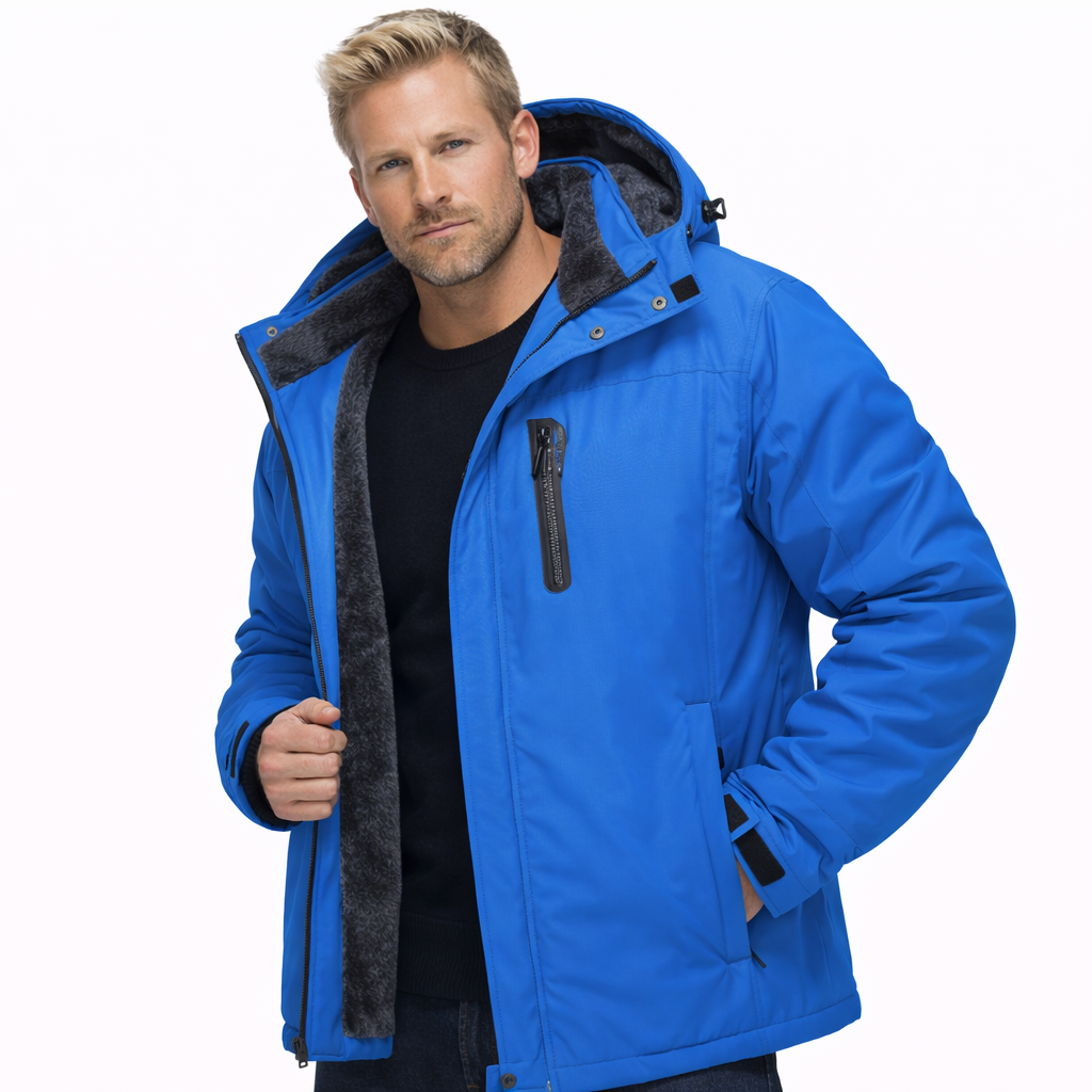 Moderne herre parkas-stil vinterjakke, softshell og tykk fleece, for hverdag og vinterklær.