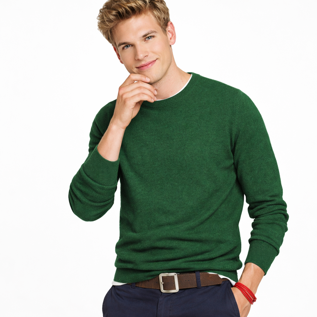 Elegant ensfarget genser herre, store størrelser. Varm, komfortabel klassisk pullover for fritid.