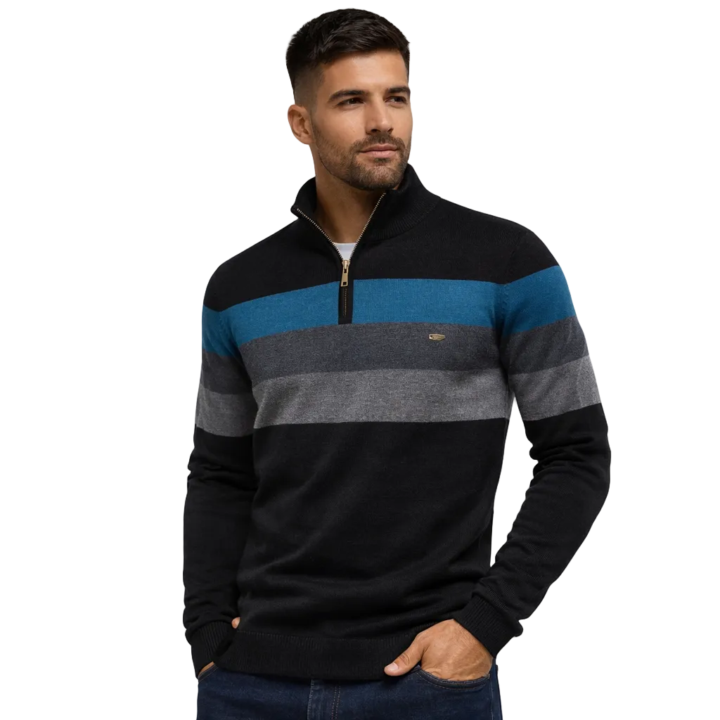 Herregenser med høy krage og kvart glidelås i klassisk stil. Varm og komfortabel pullover for menn.