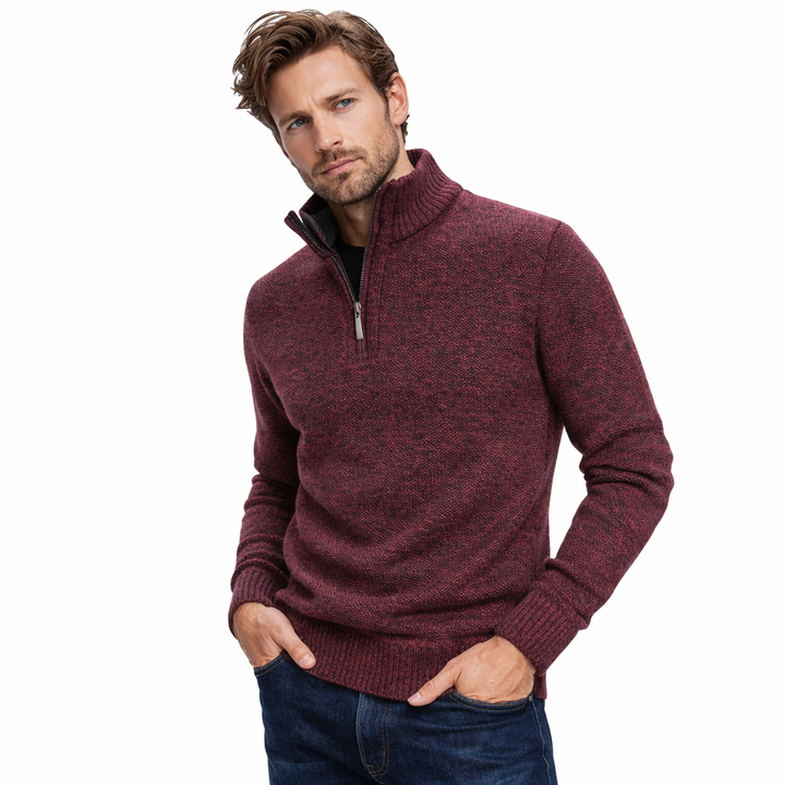 Ryggvisning av elegant herre strikkegenser. Slim fit design, perfekt for kjølige dager.