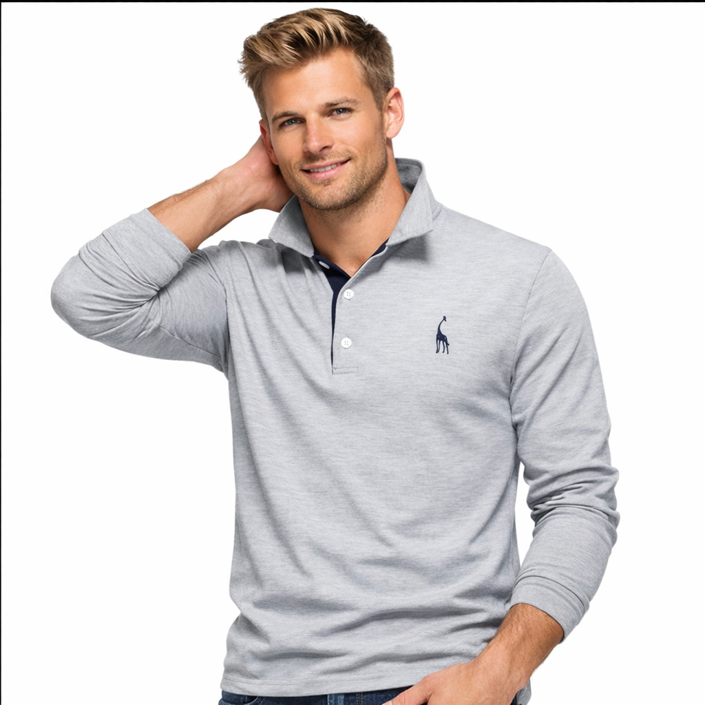 Komfortabel langermet pique poloskjorte for menn, perfekt business casual stil for vår og hverdag.