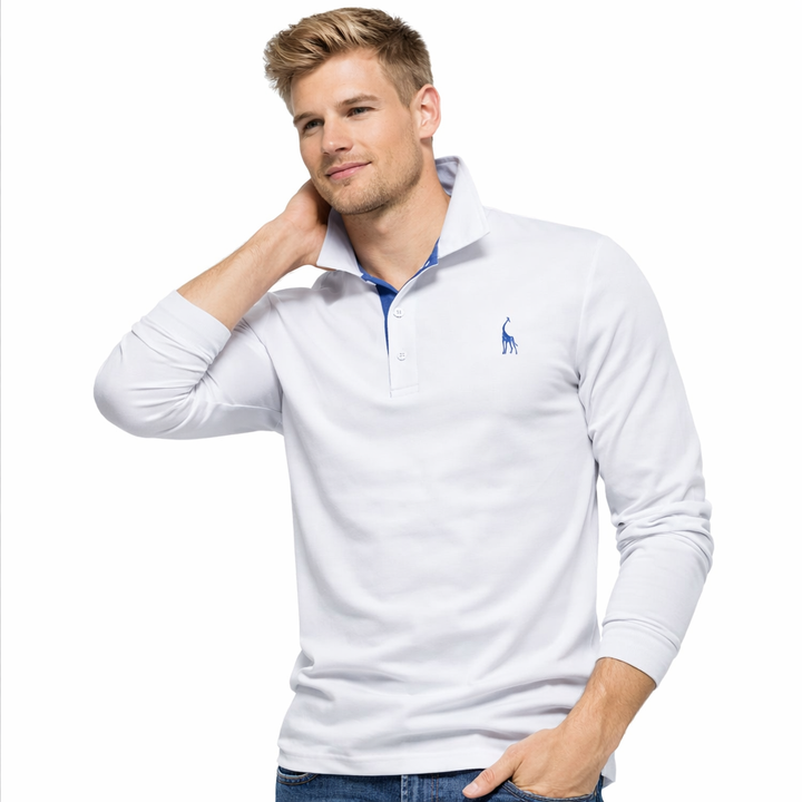 Stilren langermet pique skjorte for herre, business casual stil, egnet for jobb, vår og fritid.