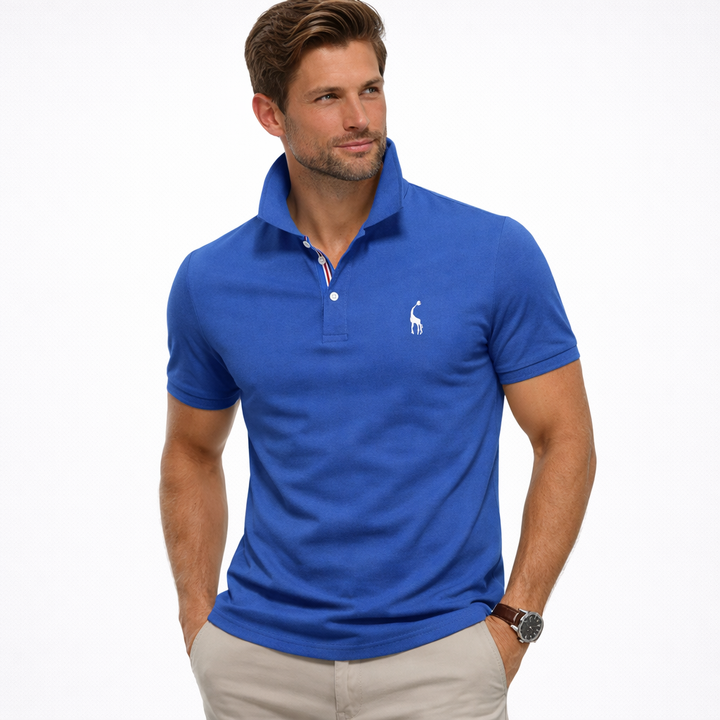 Sort kortermet bomulls pique polo for herre, elegant og klassisk fritidsskjorte.