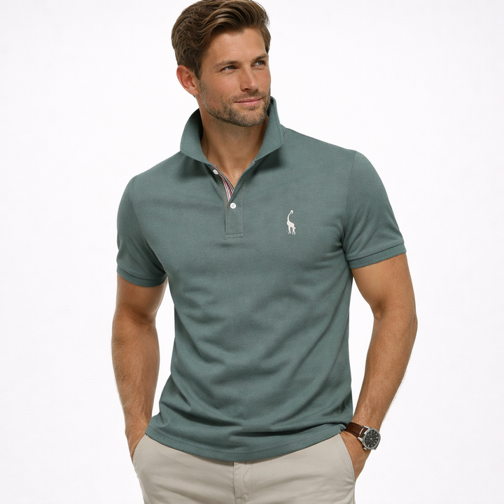 Rød ensfarget bomulls polo skjorte for herre, kortermet klassisk design.
