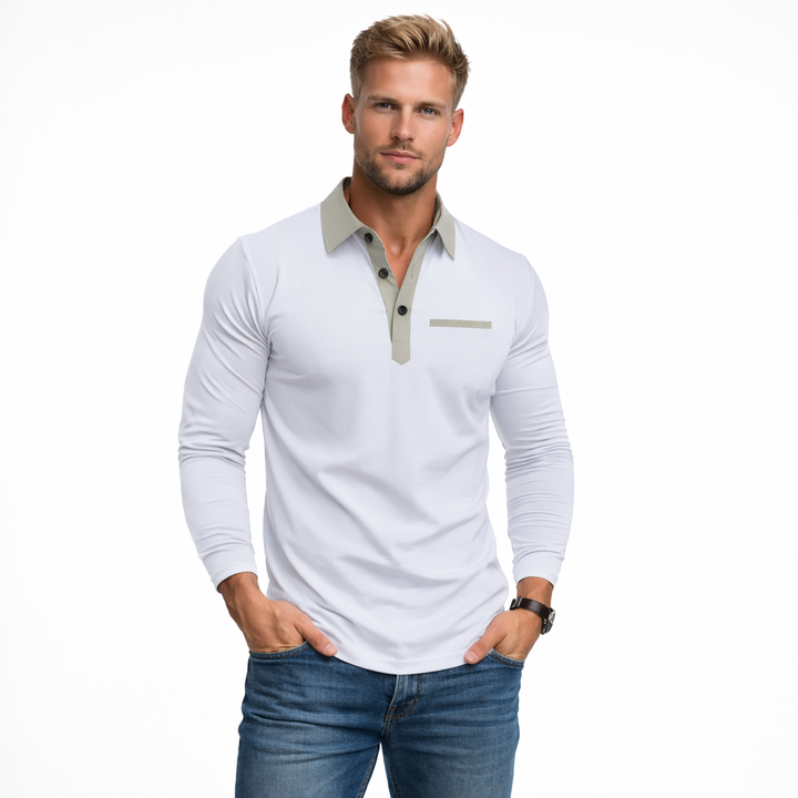 Klassisk langermet poloskjorte for menn i tidløs stil. Perfekt business-casual skjorte for vår og høst.