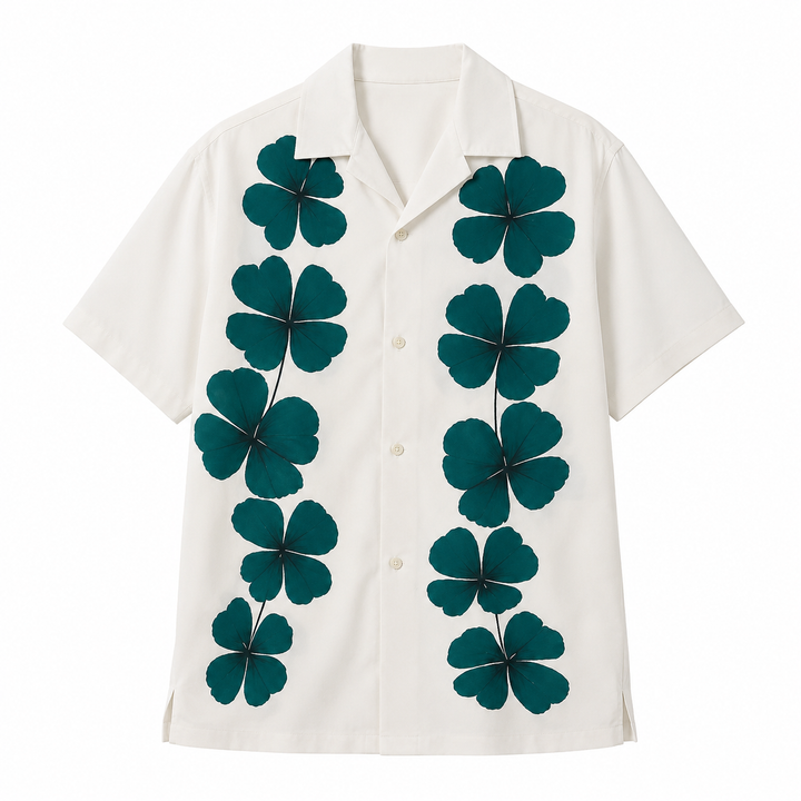 Herreskjorte med retro Hawaii print. Kortermet lyocell skjorte i beige, perfekt for en avslappet sommerstil.