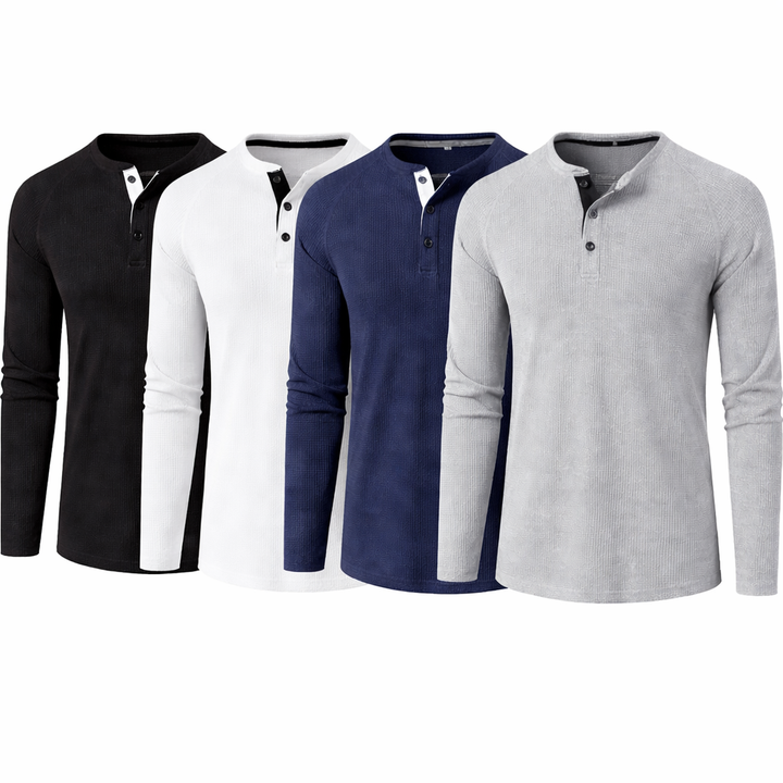 Komfortabel slim fit langermet Henley i myk vaffelstruktur bomull. En trendy herre t-skjorte for vår og hverdag.