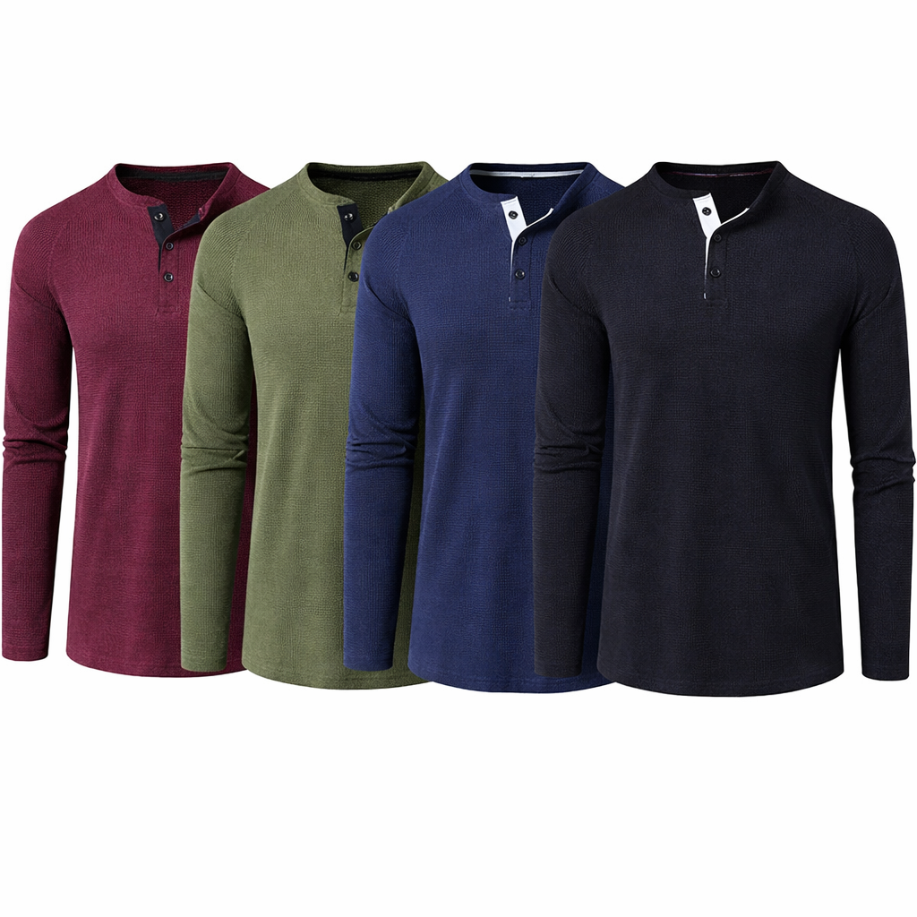Klassisk herre Henley t-skjorte, langermet med vaffelstruktur. Slim fit design i bomull, allsidig hverdagsskjorte.
