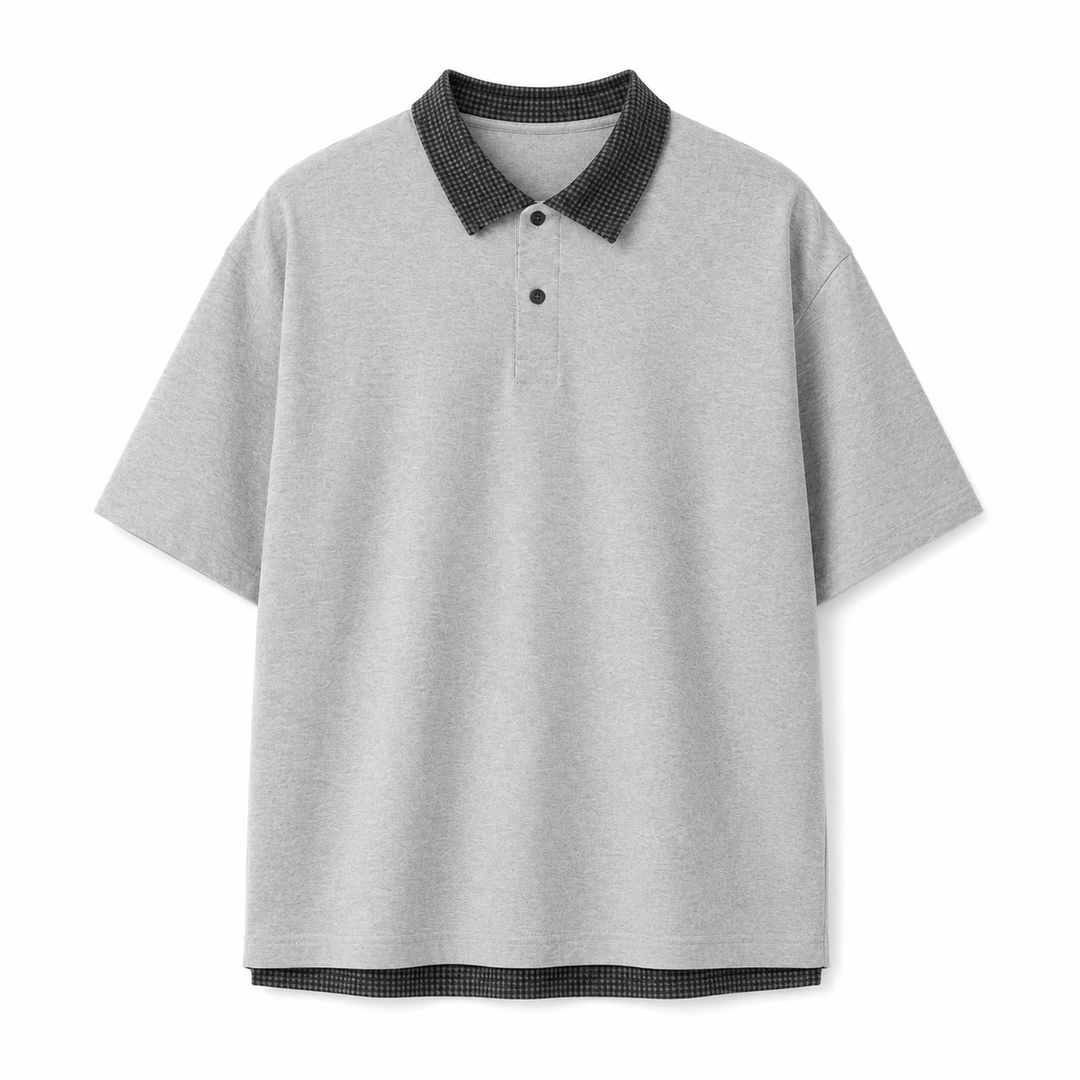 Komfortabel herrepolo skjorte, mørkeblå/grå retro rutete mønster. Perfekt for en vintage-inspirert hverdag.