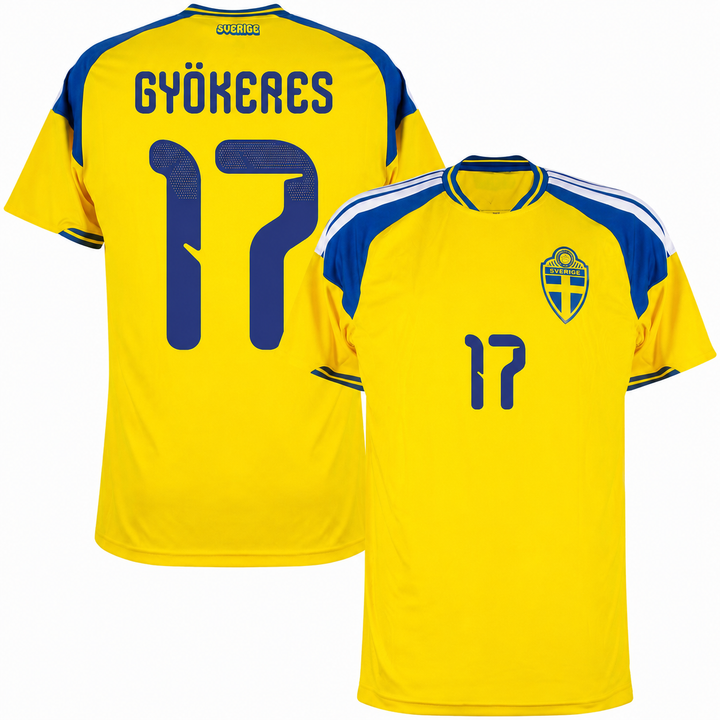 Sverige Fotballdrakt 2026 for menn. Offisiell landslagsdrakt for supportere, viser støtte til Gyökeres og laget.