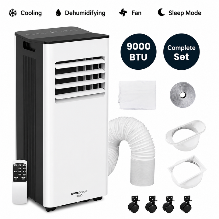 Bærbart klimaanlegg 9000 BTU for effektiv kjøling og avfukting i hjemmet. Optimal sommerkomfort med smart funksjon.