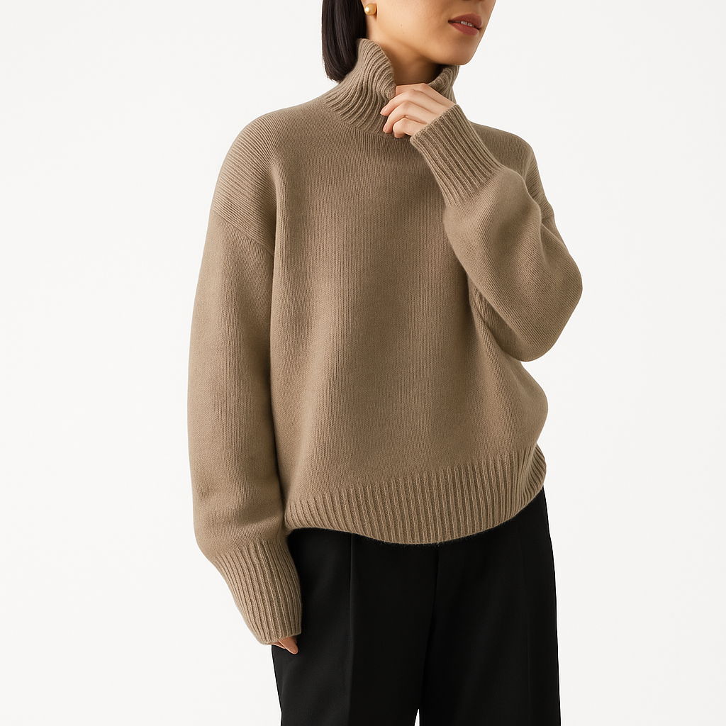 Elegant dame turtleneck genser i myk strikk. Perfekt for hverdag og kontorstil. Komfortabel høy hals.