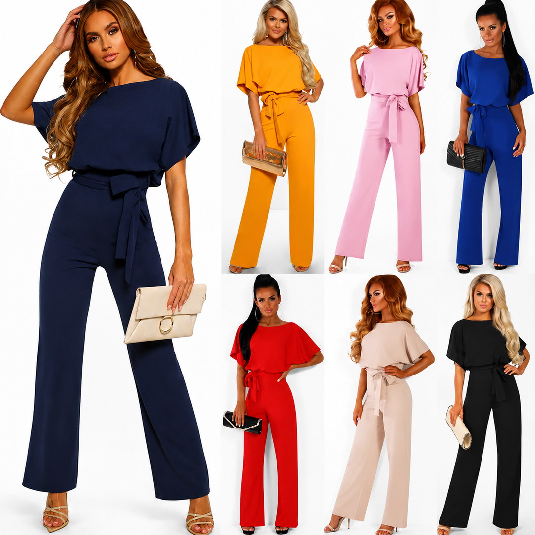 Dame kortermet jumpsuit med rett ben for sommeren. Perfekt fritidsmote, enkelt og allsidig.