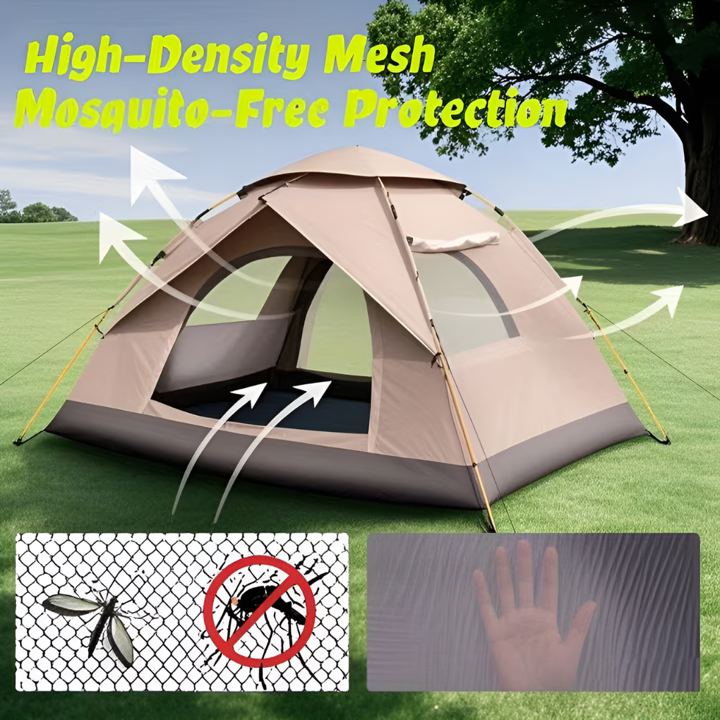Automatisk campingtelt for raskt oppsett, ideelt for familiecamp og friluftsliv med solbeskyttelse.
