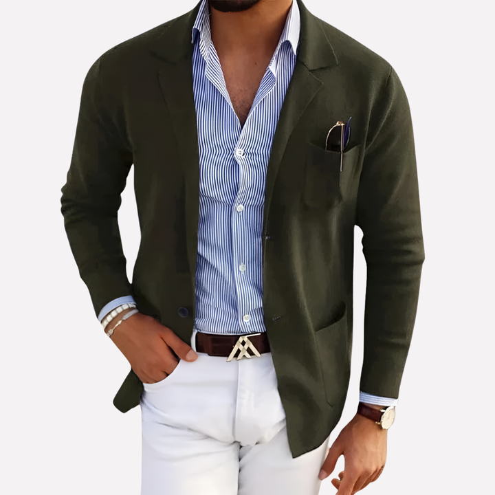 Komfortabel strikk blazer for menn, ideell som allround jakke til fritid og jobb.