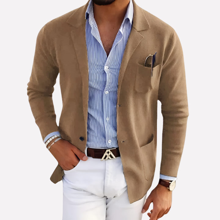 Allsidig menns strikk blazer, behagelig og casual for hverdagsbruk eller kontor.