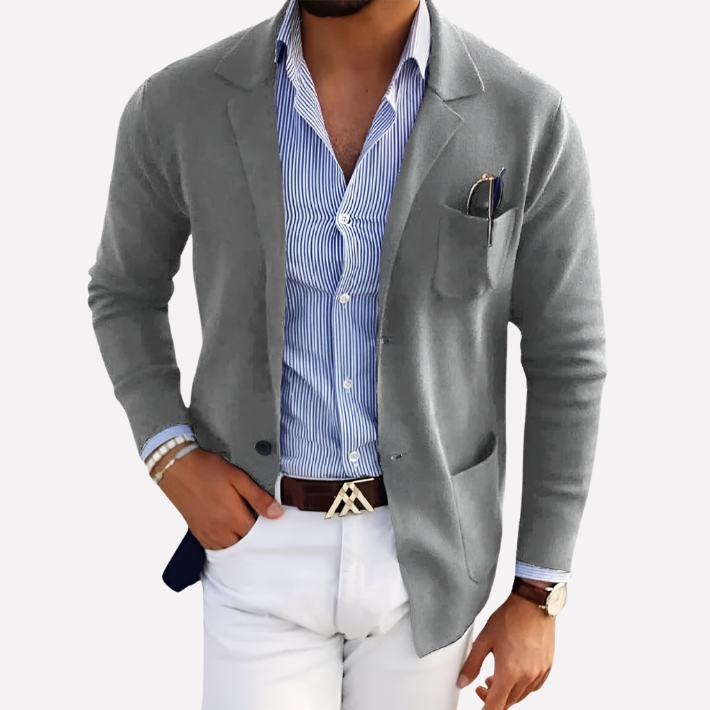 Menns strikk blazer, en moderne og elegant herrejakke som passer til mange anledninger.