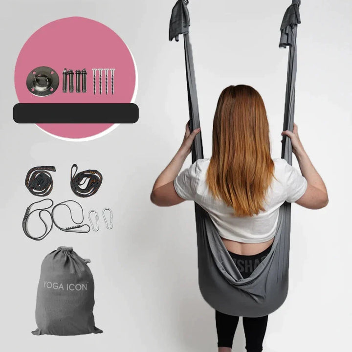 Justerbar yogahengekøye i slitesterk polyester for luftyoga, trening og dyp avslapning.