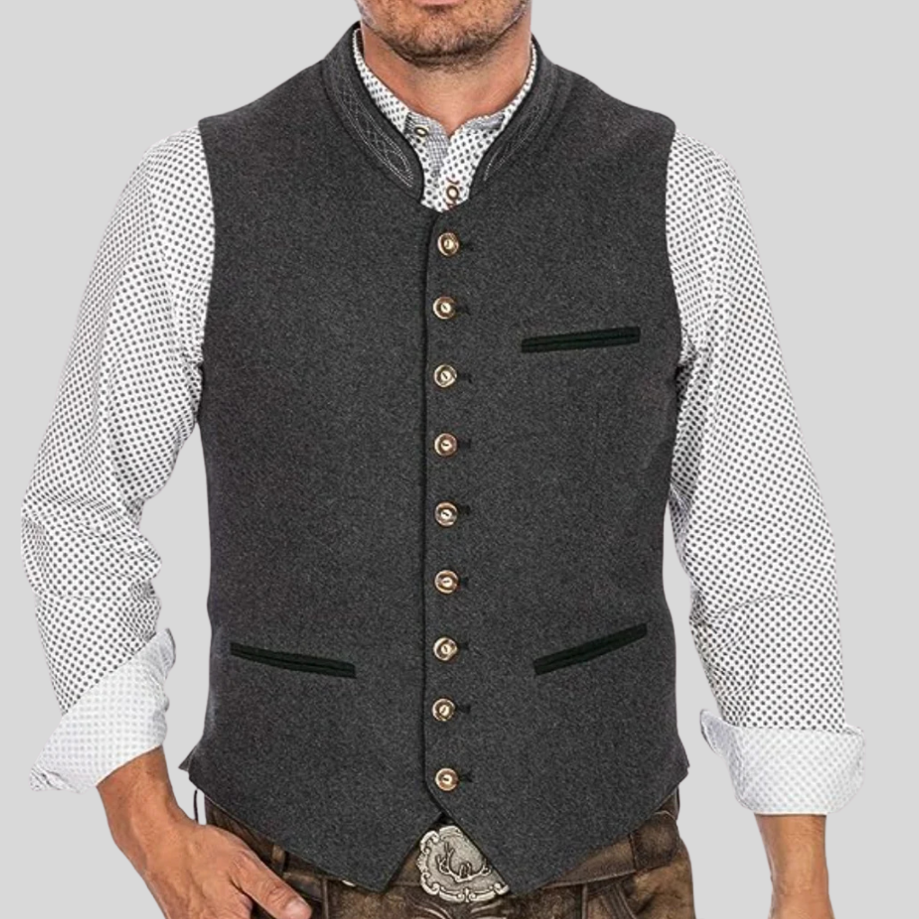 Tradisjonell mønstret Trachten herrevest i bayersk stil, perfekt for festplagg eller elegant lagplagg.