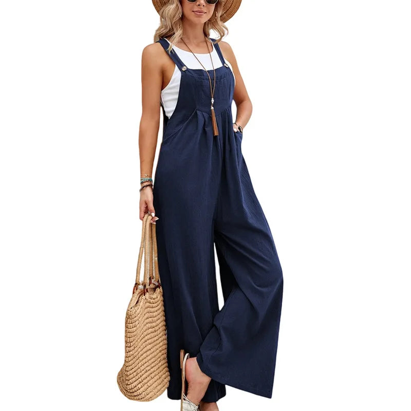 Komfortabel kvinne jumpsuit med løs passform, ideell for en avslappet sommerstil.