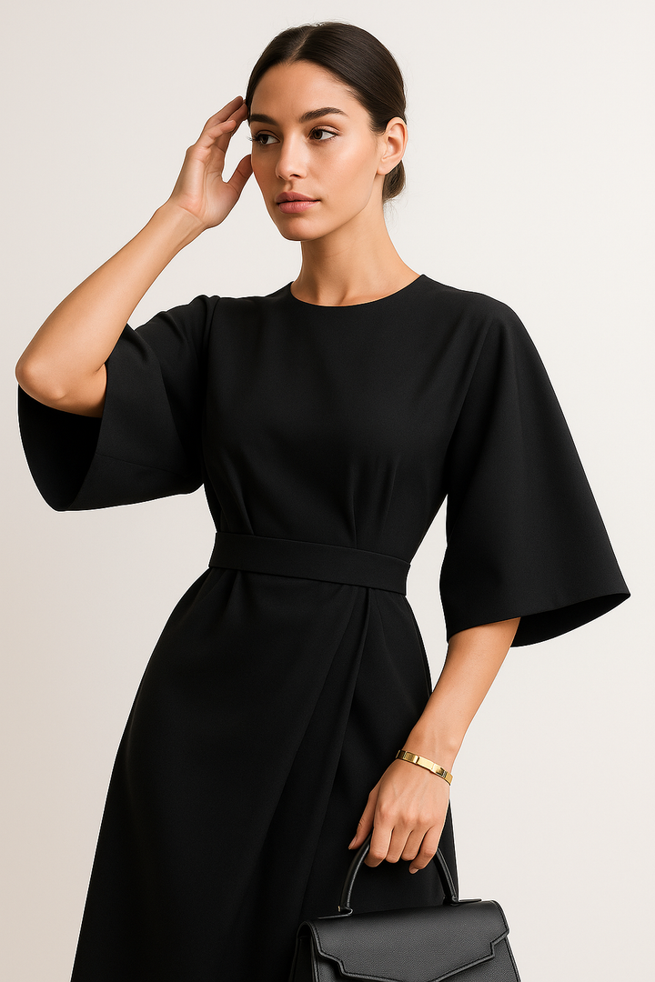Stilfull midikjole til fest, elegant damekjole med rund hals. Komfortabel og chic passform.