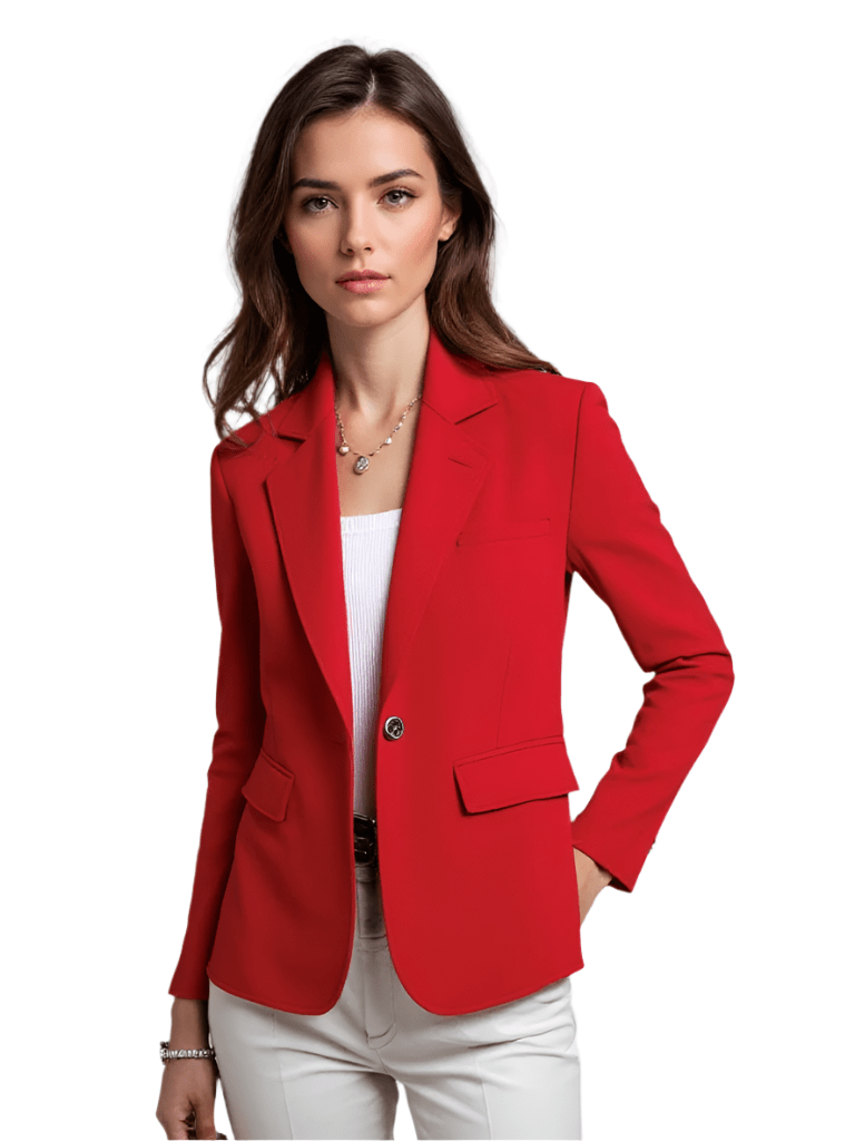 Elegant dameblazer med stilige knapper og praktiske lommer, perfekt for kontorstil og hverdagsbruk.