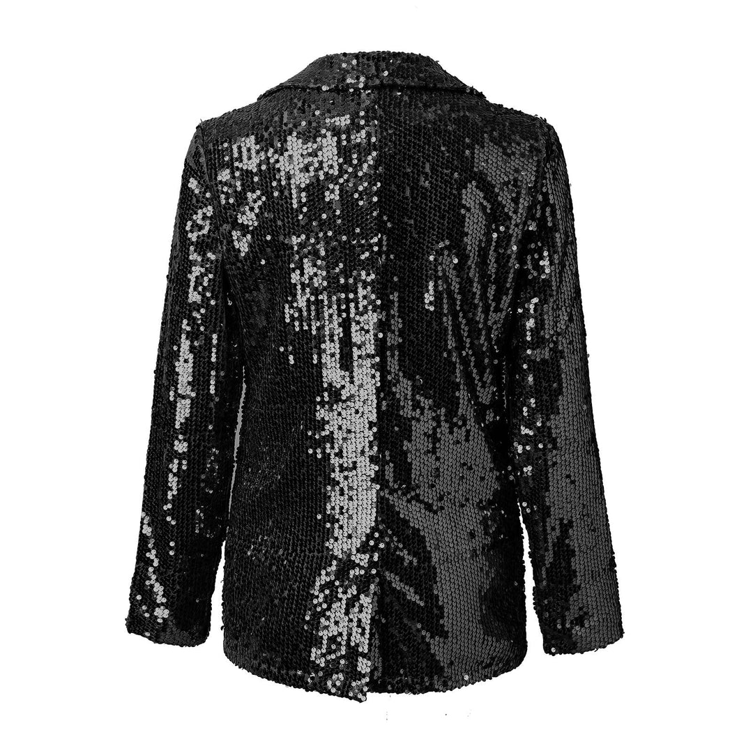 Allsidig svart dameblazer med elegante pailjetter, ideell for selskap og hverdagsbruk.