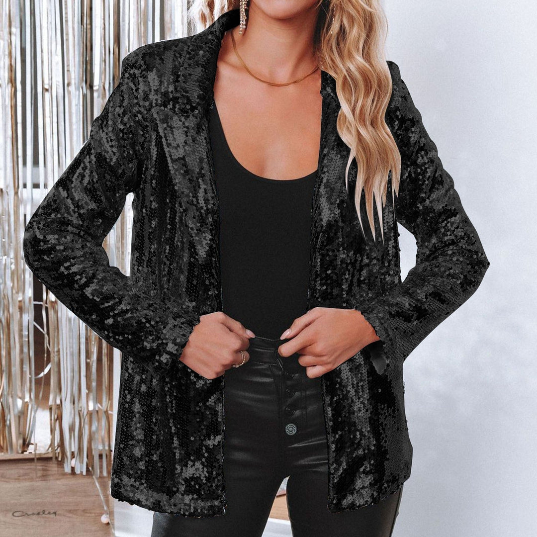 Komfortabel og stilig rosa dameblazer med glitrende pailjetter for en unik look.