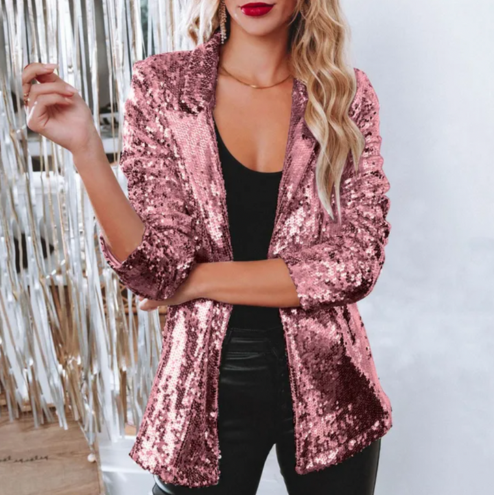 Moderne dameblazer med glitrende pailjetter, perfekt for en trendsettende stil.