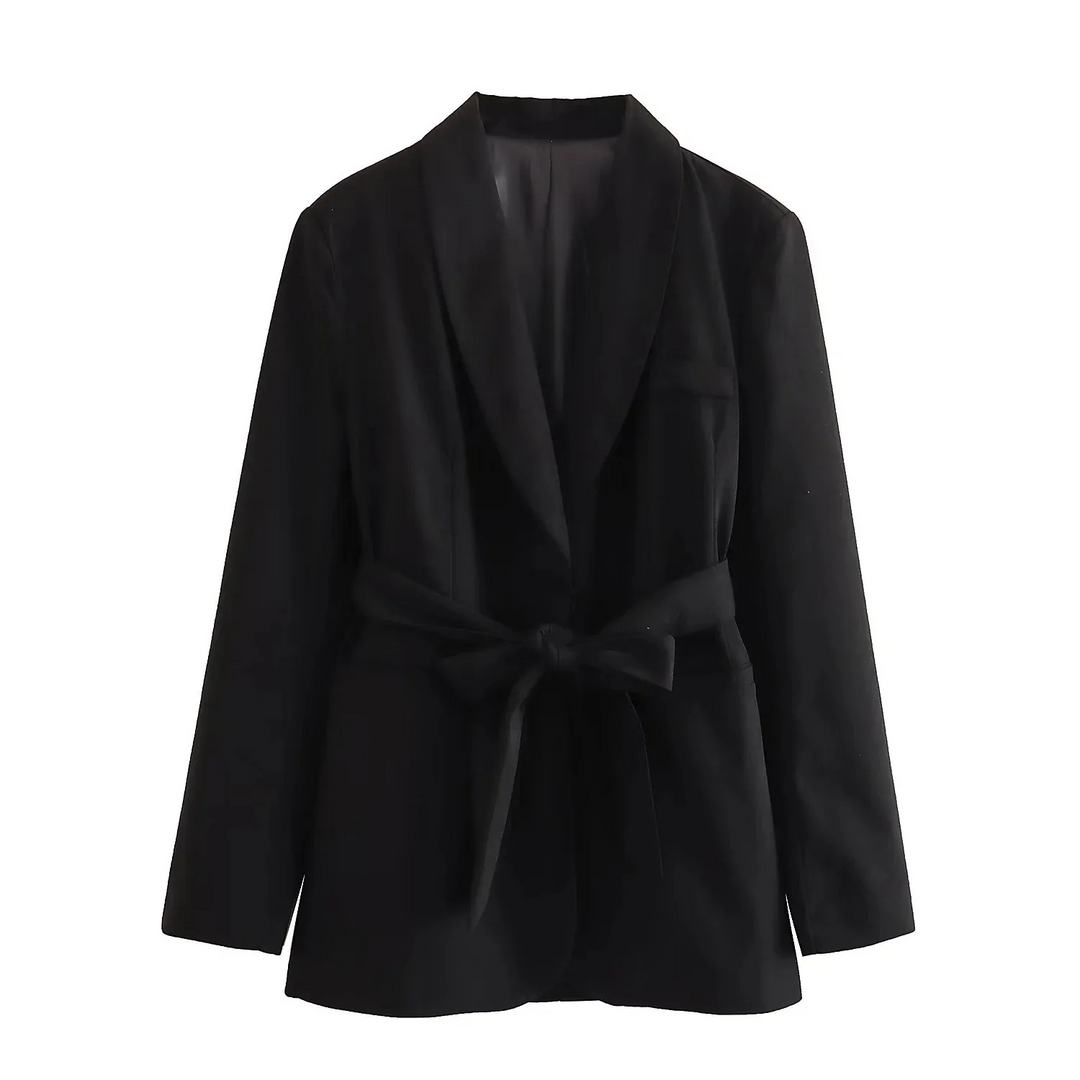 Klassisk svart dame blazer og buksesett, ideelt for formelle klær, jobb og elegante arrangementer.