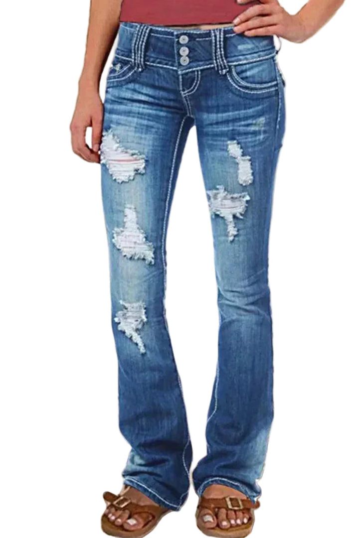 Dame bootcut jeans med høy midje i klassisk denim for en tidløs og komfortabel hverdagsstil.