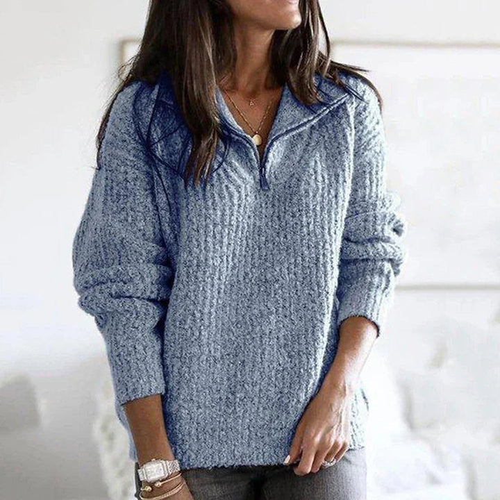 Komfortabel dame pullover: Løs passform, halvglidelås, ideell for casual høst- og vintermote.