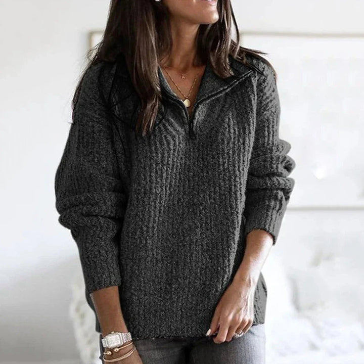 Dame pullover med halvglidelås: Myk, løs passform genser for komfortabel og casual høst/vinter.