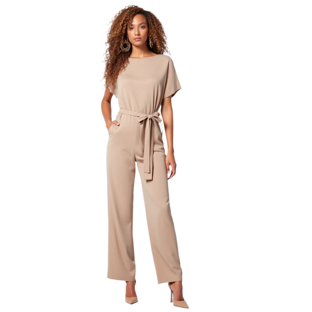 Damejumpsuit med snøring i midjen, vide ben, elegant og moderne stil for fest eller hverdag.