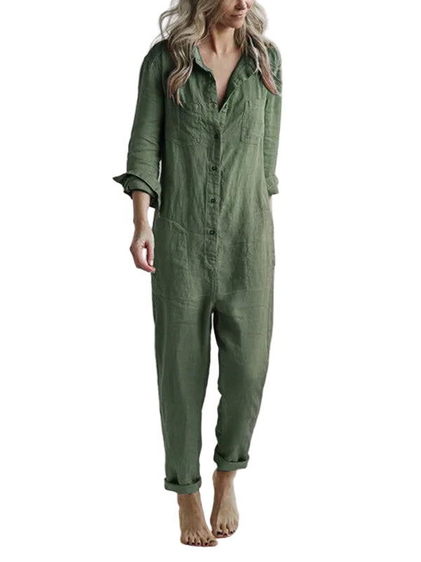 Komfortabel damejumpsuit med lange ermer. Elegant løs passform for hverdag og fest.